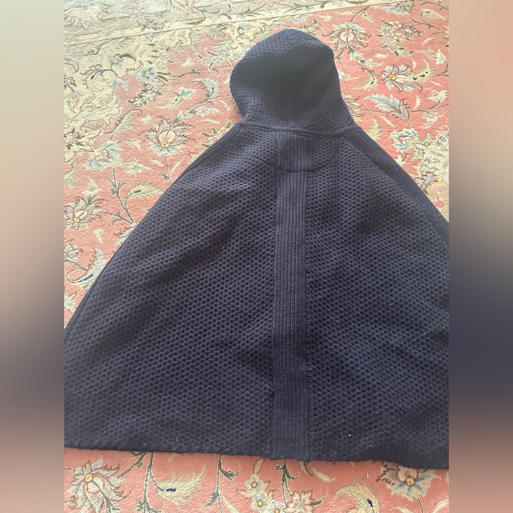 Massimo Dutti Wool-Cashmere Navy Cape – XS – Hooded Double-Breasted Poncho Style - Picture 6 of 7